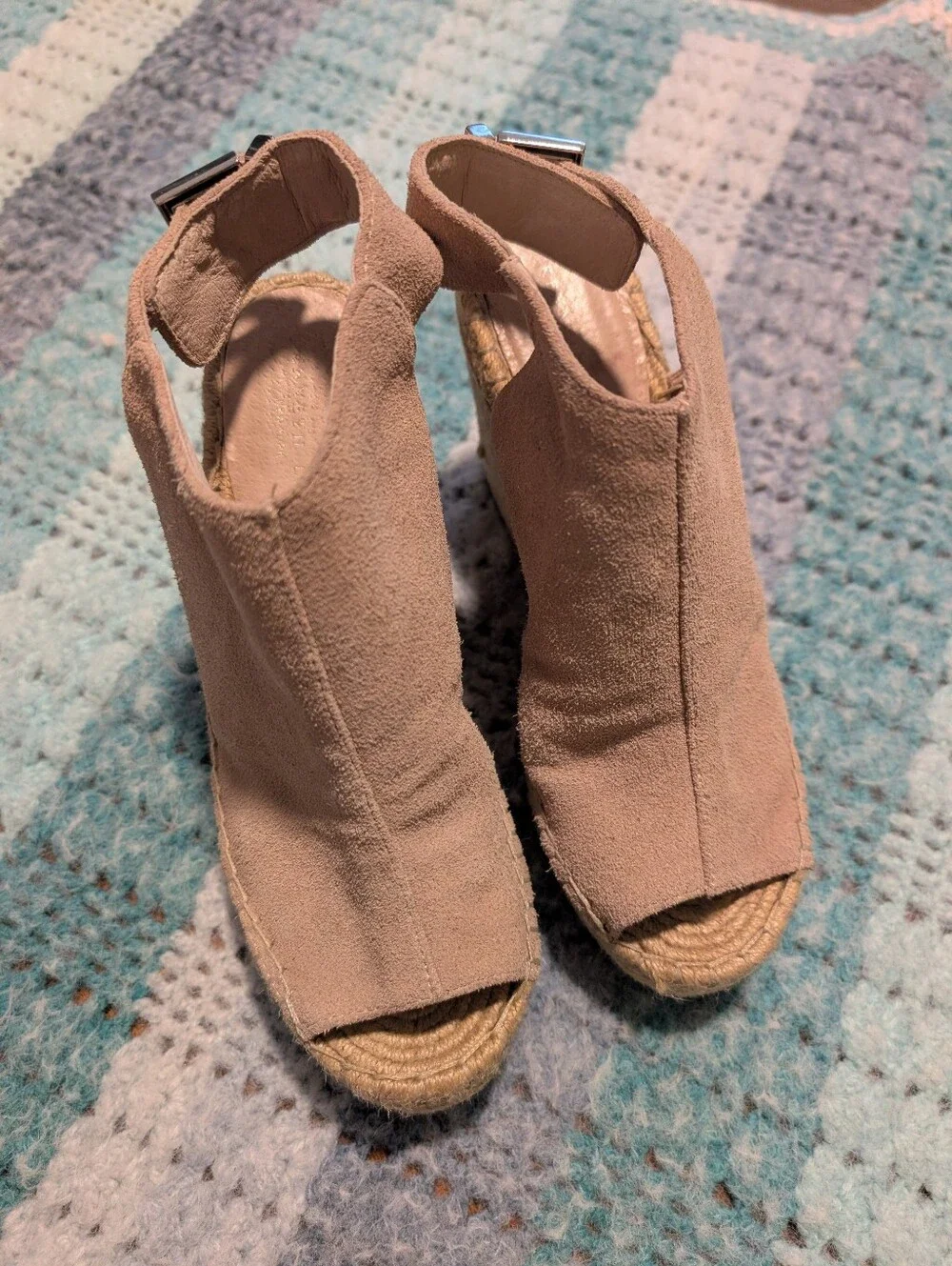 Kenneth Cole Olivia Taupe Espadrille Wedge Sandals with Ankle Strap Size 8